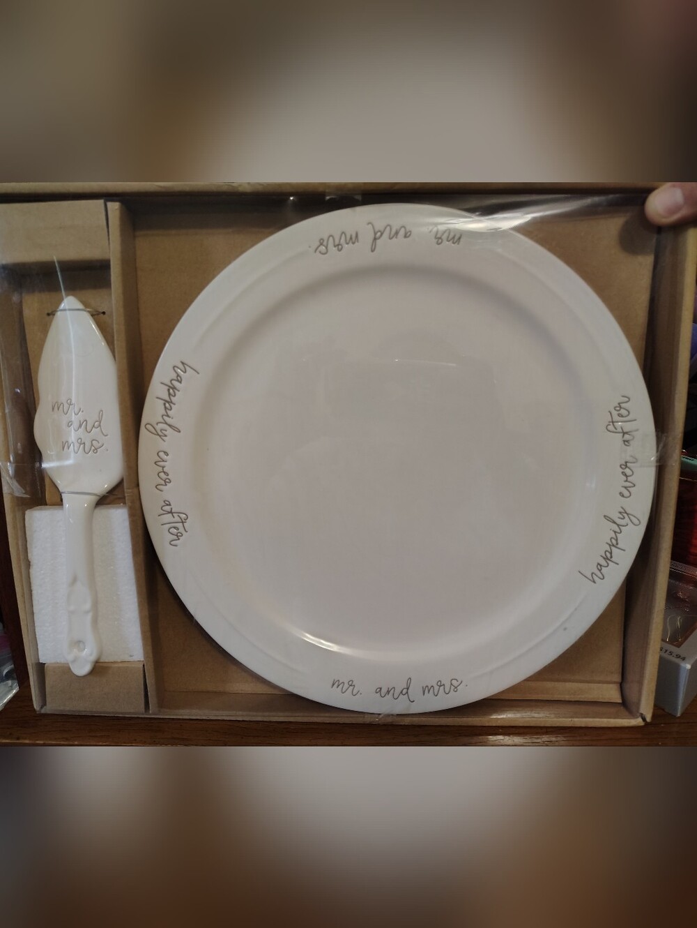 Mud Pie White 'Mr. and Mrs.' Ceramic Cake Plate with Server